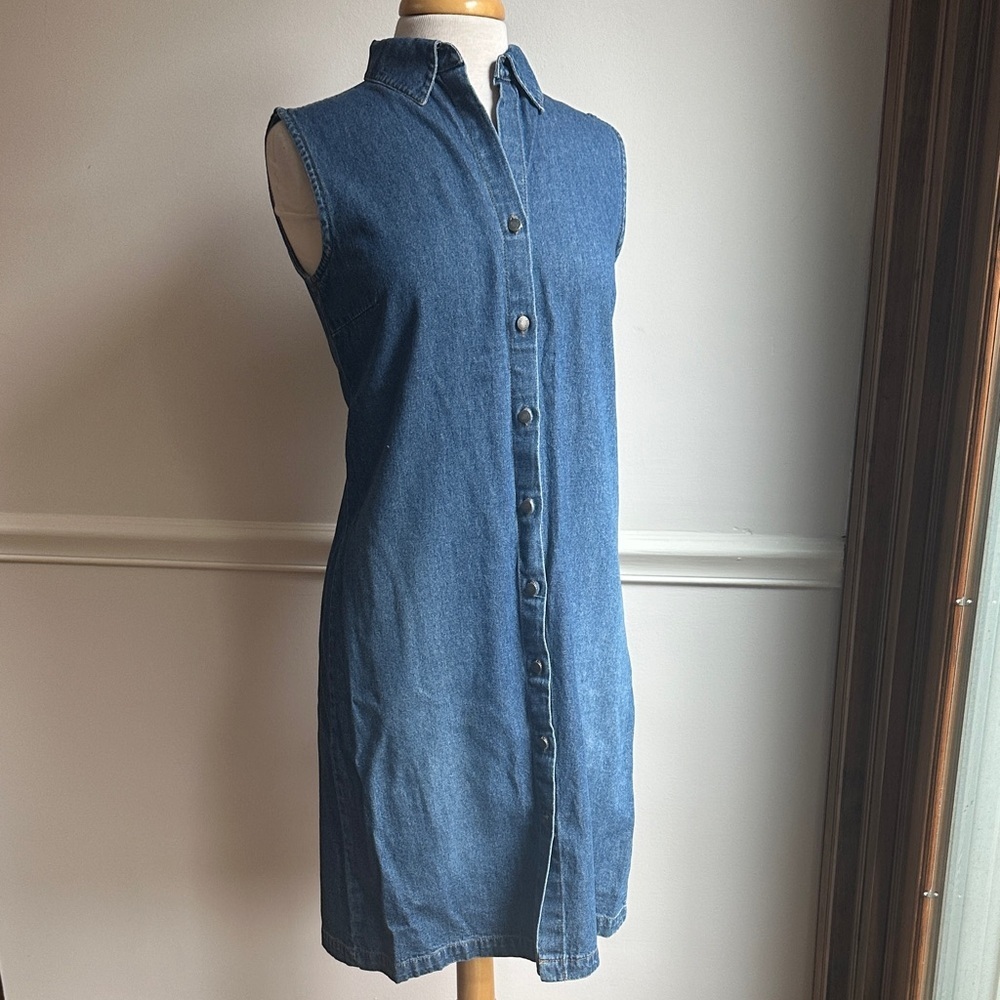 Chico's denim shirt dress sleeveless metal buttons size 0/small EUC
